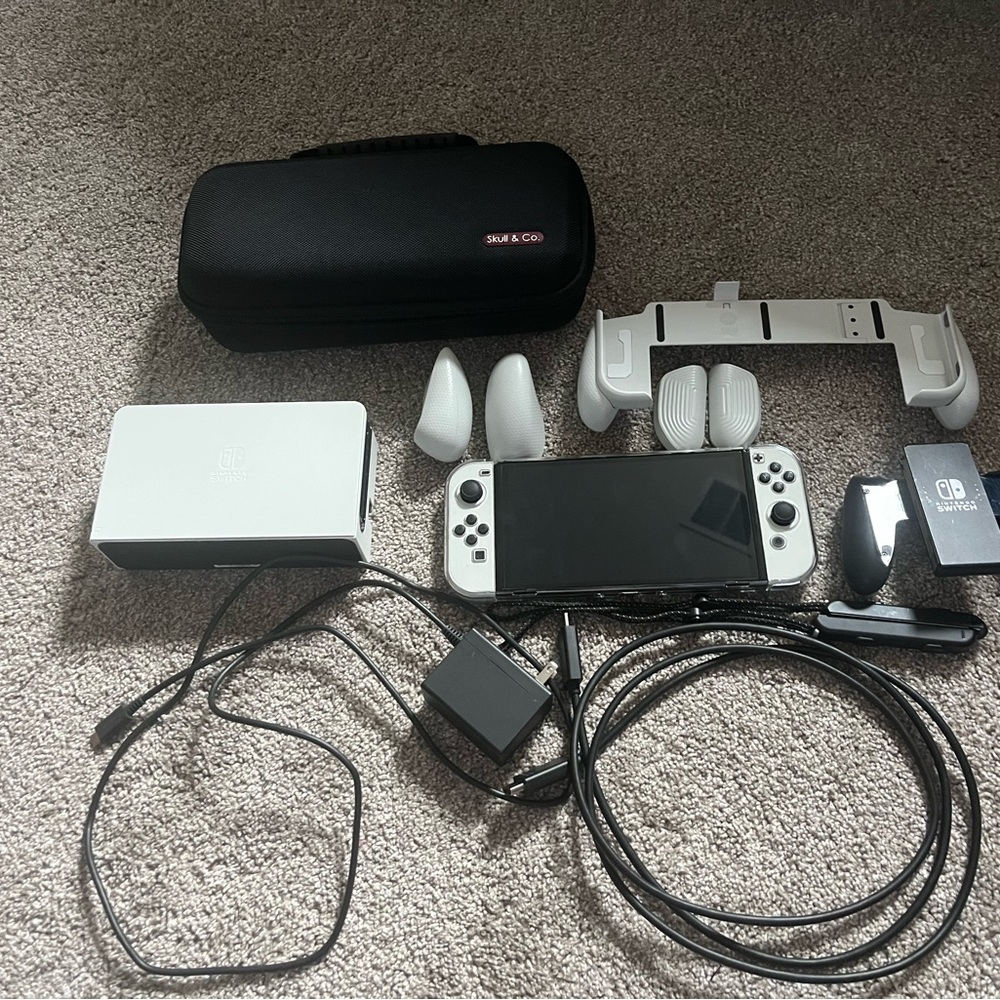 Nintendo Switch OLED Console White Joy-Cons Bundle 256GB Card & Accessories